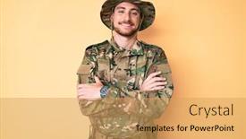  Presentation with camera - Presentation design enhanced with young-caucasian-man-wearing-camouflage background and a yellow colored foreground