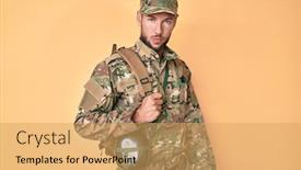  Presentation with canteen - Cool new PPT theme with young-caucasian-man-wearing-camouflage backdrop and a yellow colored foreground