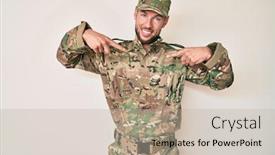  Presentation with army - Amazing slide deck having young-caucasian-man-wearing-camouflage backdrop and a mint green colored foreground