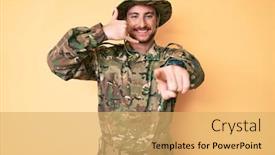  Presentation with telephone - Beautiful PPT theme featuring young-caucasian-man-wearing-camouflage backdrop and a yellow colored foreground