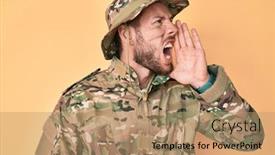  Presentation with army - Theme having young-caucasian-man-wearing-camouflage background and a coral colored foreground