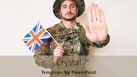  Presentation with united kingdom - PPT theme featuring young-caucasian-man-wearing-camouflage background and a coral colored foreground