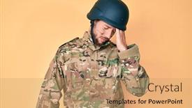  Presentation with memory - Presentation design with young-caucasian-man-wearing-camouflage background and a coral colored foreground