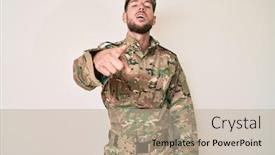  Presentation with army - Audience pleasing PPT theme consisting of young-caucasian-man-wearing-camouflage backdrop and a mint green colored foreground