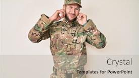  Presentation with young man wearing a hat - PPT theme with young-caucasian-man-wearing-camouflage background and a mint green colored foreground