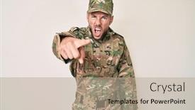  Presentation with army - PPT theme having young-caucasian-man-wearing-camouflage background and a mint green colored foreground
