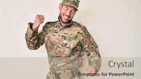  Presentation with army - PPT theme consisting of young-caucasian-man-wearing-camouflage background and a mint green colored foreground