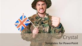  Presentation with united kingdom - Colorful PPT layouts enhanced with young-caucasian-man-wearing-camouflage backdrop and a coral colored foreground