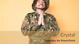  Presentation with praying hands - PPT layouts featuring young-caucasian-man-wearing-camouflage background and a yellow colored foreground