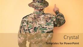  Presentation with army - Presentation design featuring young-caucasian-man-wearing-camouflage background and a yellow colored foreground