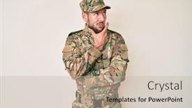  Presentation with army - Amazing PPT layouts having young-caucasian-man-wearing-camouflage backdrop and a mint green colored foreground