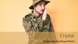  Presentation with secret - Amazing PPT theme having young-caucasian-man-wearing-camouflage backdrop and a yellow colored foreground