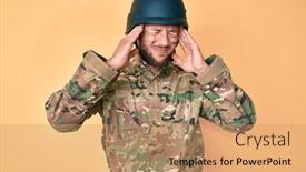  Presentation with army stress - Amazing slide deck having young-caucasian-man-wearing-camouflage backdrop and a coral colored foreground