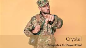  Presentation with canteen - PPT theme consisting of young-caucasian-man-wearing-camouflage background and a yellow colored foreground