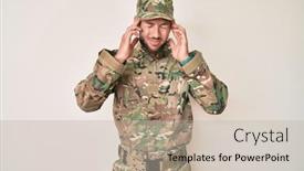  Presentation with army stress - Beautiful PPT layouts featuring young-caucasian-man-wearing-camouflage backdrop and a mint green colored foreground
