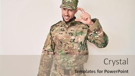  Presentation with army - Slide deck enhanced with young-caucasian-man-wearing-camouflage background and a coral colored foreground