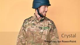  Presentation with army - Theme having young-caucasian-man-wearing-camouflage background and a coral colored foreground