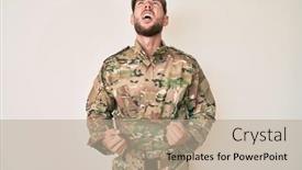  Presentation with young man wearing a hat - PPT layouts enhanced with young-caucasian-man-wearing-camouflage background and a mint green colored foreground