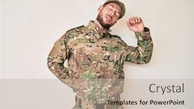  Presentation with young man wearing a hat - Amazing slide deck having young-caucasian-man-wearing-camouflage backdrop and a mint green colored foreground