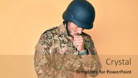  Presentation with health care - Cool new PPT theme with young-caucasian-man-wearing-camouflage backdrop and a coral colored foreground