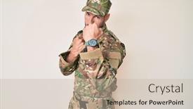  Presentation with fight - Amazing presentation design having young-caucasian-man-wearing-camouflage backdrop and a mint green colored foreground
