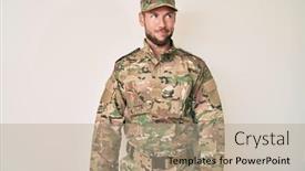  Presentation with army - Cool new PPT layouts with young-caucasian-man-wearing-camouflage backdrop and a coral colored foreground