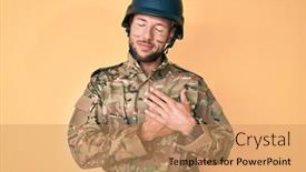  Presentation with army - Amazing presentation theme having young-caucasian-man-wearing-camouflage backdrop and a coral colored foreground