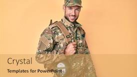  Presentation with canteen - PPT theme consisting of young-caucasian-man-wearing-camouflage background and a yellow colored foreground