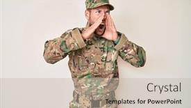  Presentation with army - Beautiful slide set featuring young-caucasian-man-wearing-camouflage backdrop and a mint green colored foreground