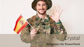  Presentation with young man on the phone - Slide deck with young-caucasian-man-wearing-camouflage background and a coral colored foreground