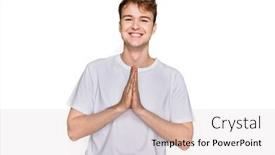  Presentation with praying hands - Slide deck with young-caucasian-man-wearing-casual background and a lemonade colored foreground