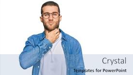  Presentation with sore throat - PPT theme with young-caucasian-man-wearing-casual background and a teal colored foreground
