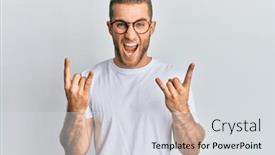  Presentation with rock music - Slide deck enhanced with young-caucasian-man-wearing-casual background and a light gray colored foreground