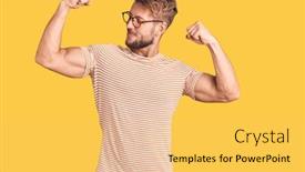  Presentation with fitness - Presentation design consisting of young-caucasian-man-wearing-casual background and a yellow colored foreground
