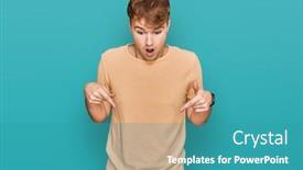  Presentation with advertisement - Colorful presentation design enhanced with young-caucasian-man-wearing-casual backdrop and a teal colored foreground