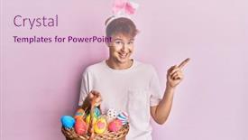  Presentation with easter basket - Slide set with young-caucasian-man-wearing-cute background and a lemonade colored foreground