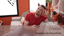  Presentation with devil - Presentation featuring young-caucasian-man-wearing-devil background and a coral colored foreground