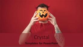  Presentation with devil - Presentation theme enhanced with young-caucasian-man-wearing-devil background and a tawny brown colored foreground