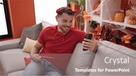  Presentation with devil - Slide set with young-caucasian-man-wearing-devil background and a gray colored foreground