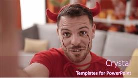  Presentation with devil - Presentation theme with young-caucasian-man-wearing-devil background and a tawny brown colored foreground