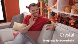  Presentation with devil - Presentation having young-caucasian-man-wearing-devil background and a gray colored foreground