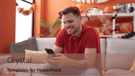  Presentation with devil - Slide set enhanced with young-caucasian-man-wearing-devil background and a coral colored foreground