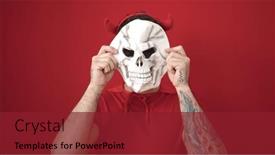  Presentation with devil - PPT theme featuring young-caucasian-man-wearing-devil background and a tawny brown colored foreground