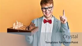  Presentation with chess board - Amazing slide deck having young-caucasian-man-wearing-glasses backdrop and a light gray colored foreground