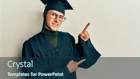  Presentation with ceremony - Slide deck having young-caucasian-man-wearing-graduation background and a navy blue colored foreground