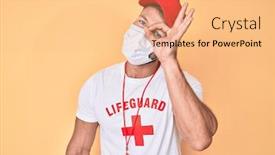  Presentation with eye medical - Beautiful PPT theme featuring young-caucasian-man-wearing-lifeguard backdrop and a coral colored foreground