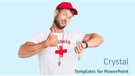  Presentation with whistle - Presentation theme consisting of young-caucasian-man-wearing-lifeguard background and a sky blue colored foreground