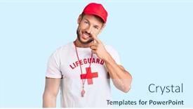  Presentation with whistle - Slide deck enhanced with young-caucasian-man-wearing-lifeguard background and a sky blue colored foreground