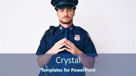  Presentation with police - Colorful slide set enhanced with young-caucasian-man-wearing-police backdrop and a ocean colored foreground