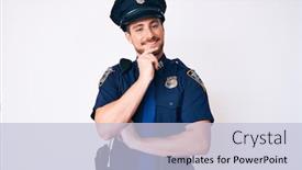  Presentation with police - Slide set having young-caucasian-man-wearing-police background and a light blue colored foreground